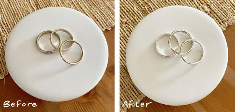 sterling silver rings before and after cleaning