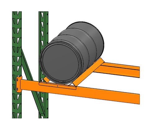 Steel drum on pallet racking and orange drum cradle by SaveMH from EGA Products