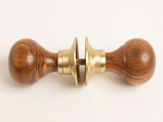 Plain Door Knobs - Rosewood & Antique Brass (Pair)