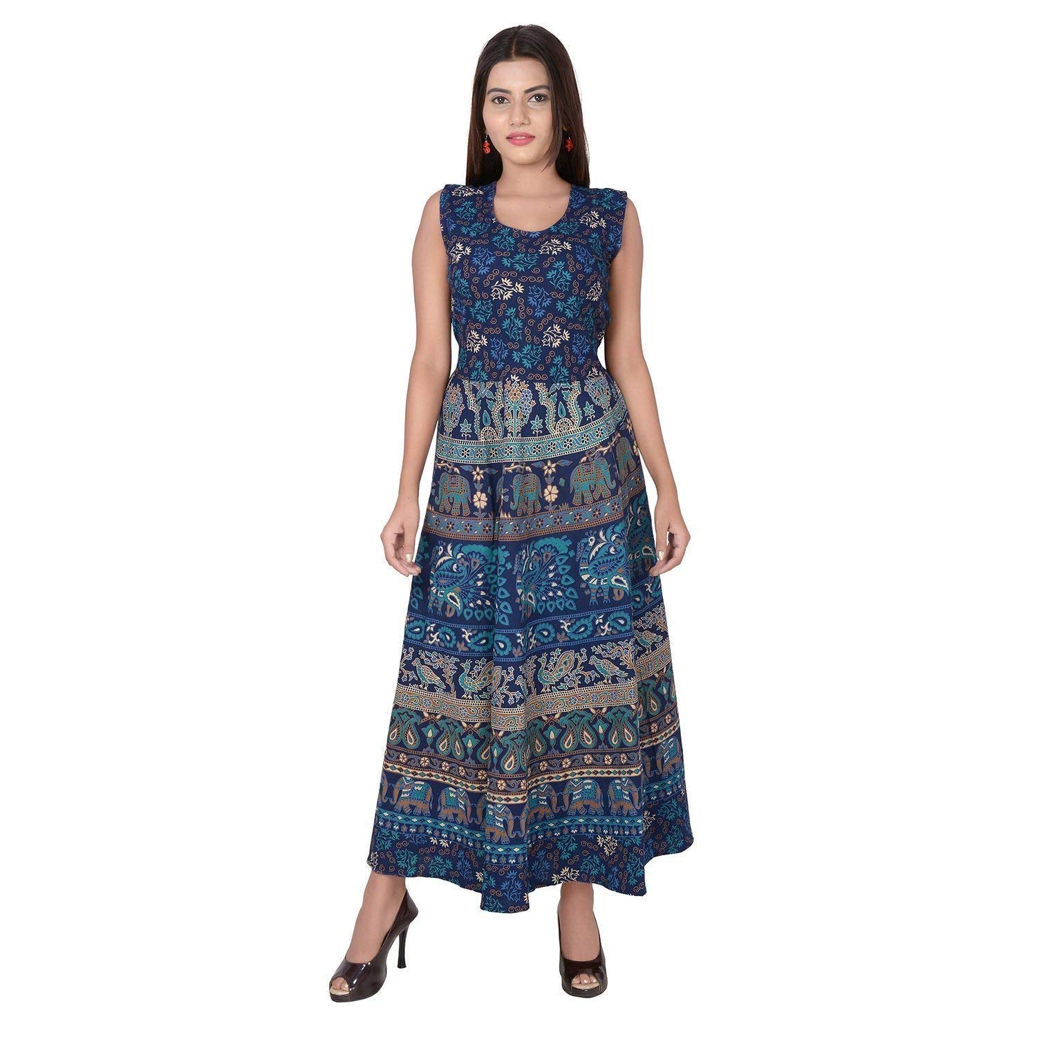 ADITYA IMPEX Jaipur Women's Stitched POM POM Casual Cotton Long Maxi Dress  - (Multicolor, Free Size.) (Free Size, Design-6) : Amazon.in: Fashion