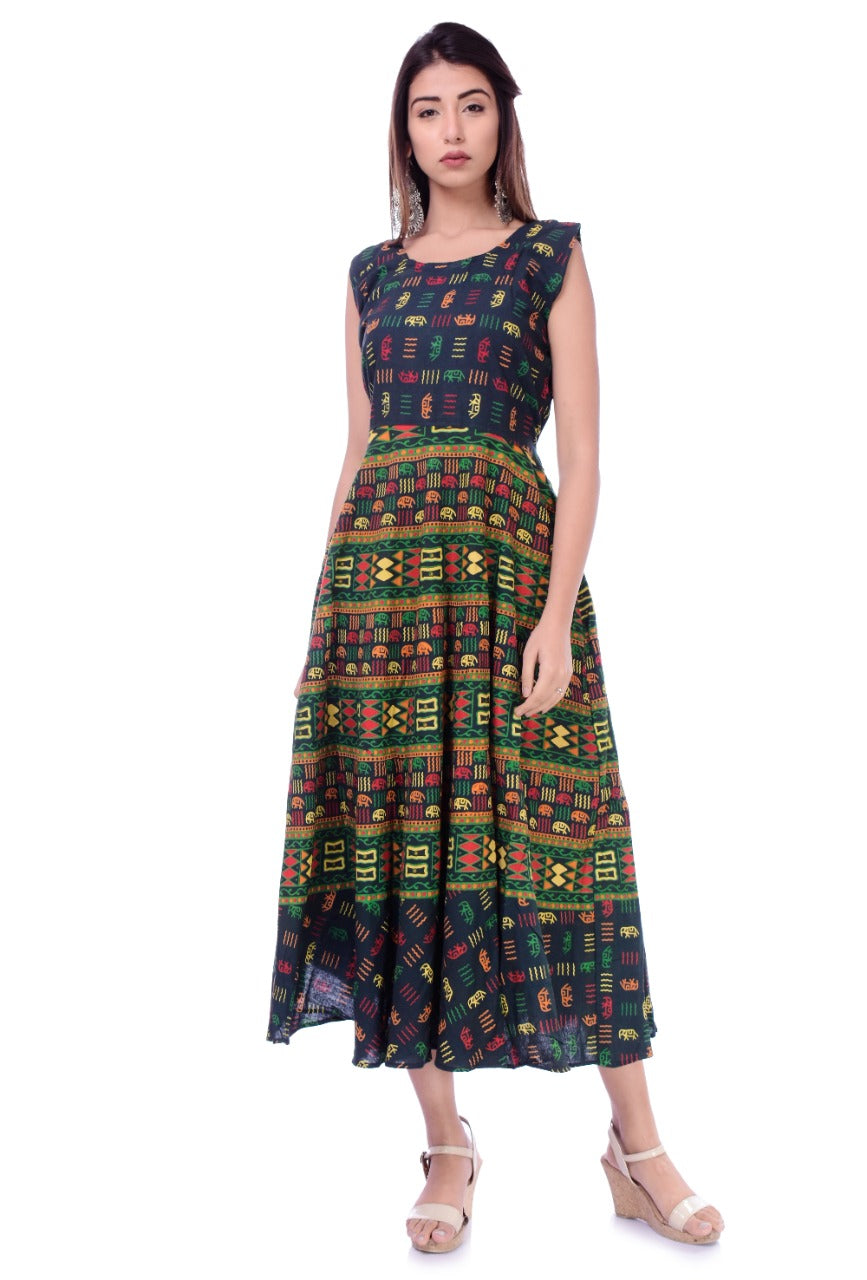 Flowered Blue Printed Jaipuri Cotton Indo Western Style Frock Online  FABKU20438 FABANZA