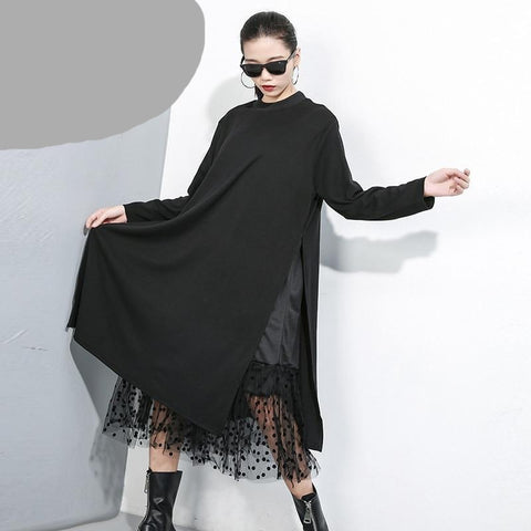 https://ownyourdrama.com/products/korean-style-net-dress-black-mesh-dress, black dress for women, black midi dress, midi net dress, mesh dress, black mesh dress