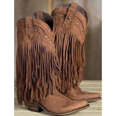 Image of Bohemia Style Motorcycle Boots Fringed Cowboy Boots