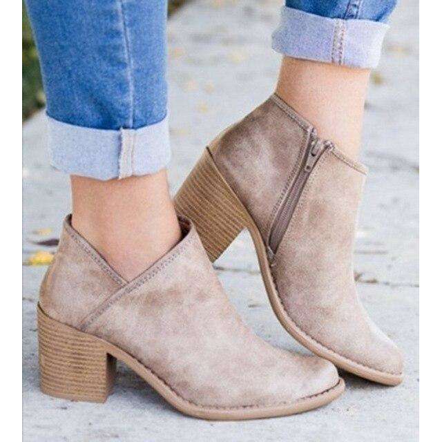 Suede Mid Heel Ankle Spring Boots 