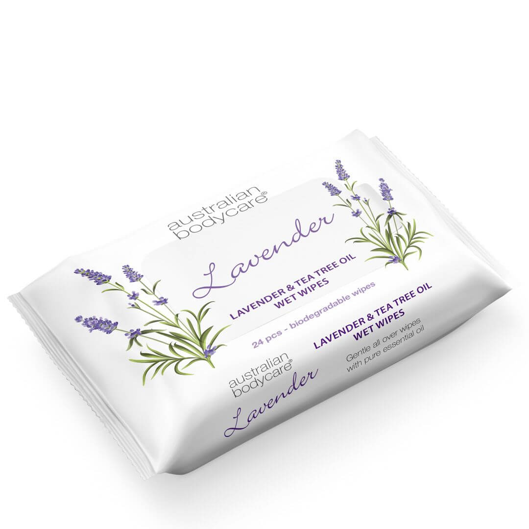 Vådservietter med Lavendel & Tea Tree Oil 24 stk. - Til rens og fugtpleje af ansigt og krop - 6 stk - 199,95,-