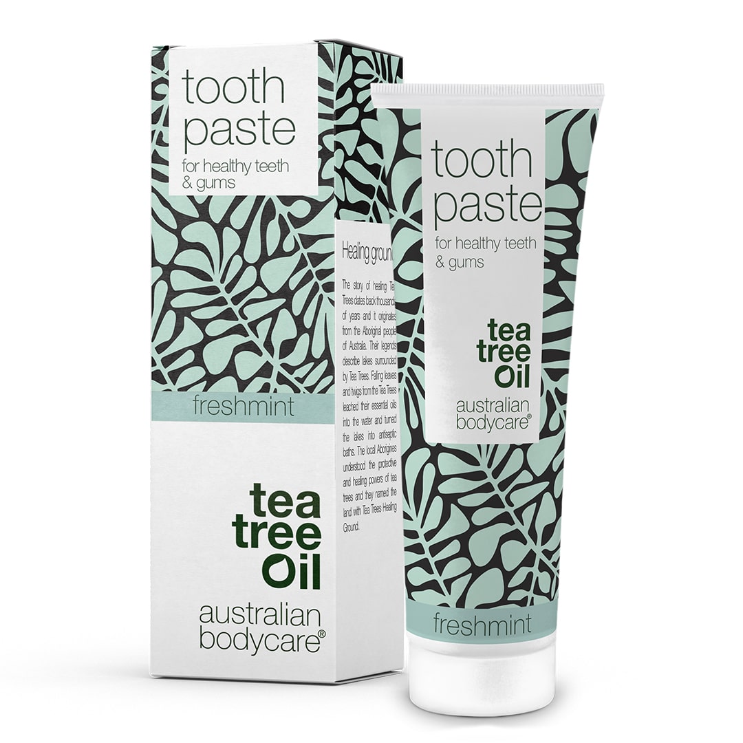 Se Tea Tree Oil Tandpasta med fluor - Til god mundhygiejne og pleje ved paradentose og mundsvamp - Fresh Mint hos Australian Bodycare