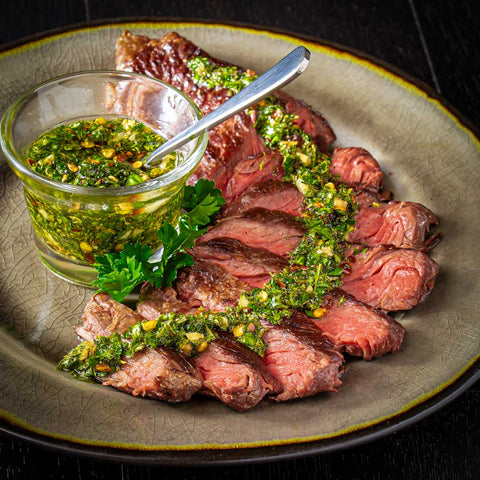 Chimichurri on a Bison Bavette Steak