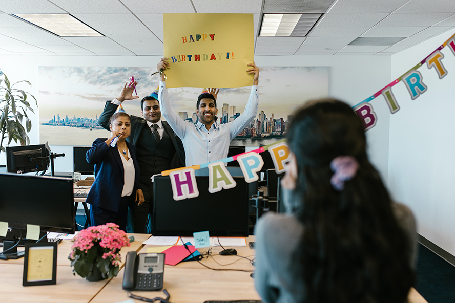 An office birthday party.