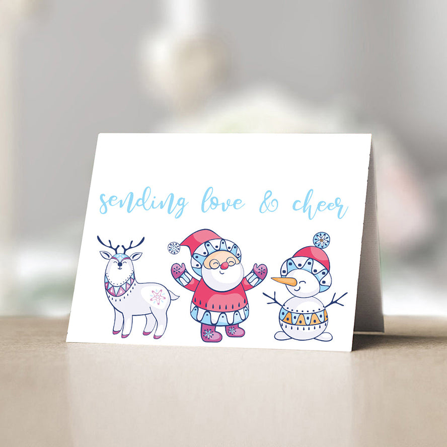 Santa and other characters on a Christmas card.