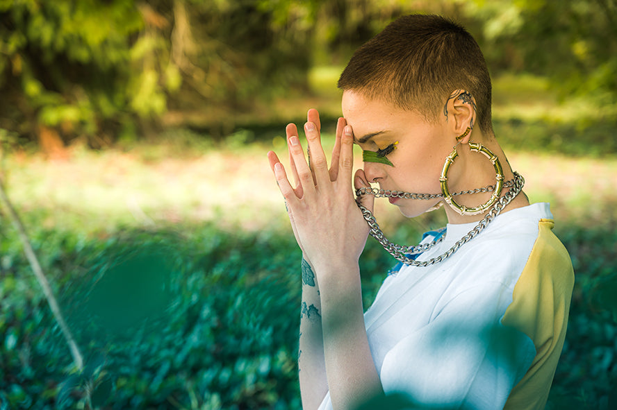 A spiritual woman deep in thought.