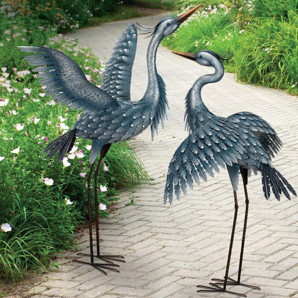 Recycled Metal Herons in 4 Sizes - Lawn Accents Egret Ornament