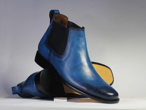 Handmade Half Ankle Chelsea Boots. Navy 