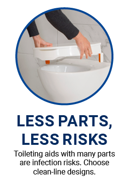 Choose commodes and toileting aids with less parts for better infection control 