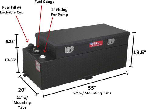 RDS 60 Gallon Transfer Tank Toolbox Combo Dimensions