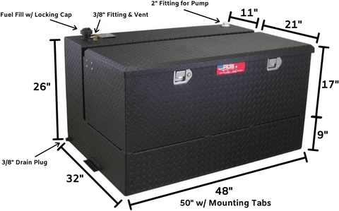 RDS L Shaped Transfer Tank Toolbox Combo Dimensions