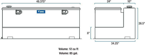 UWS 85 Gallon Transfer Tank Tool Box Combo Dimensions