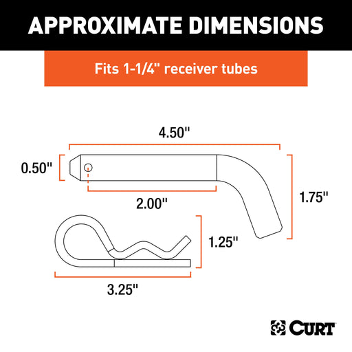 Curt 21400 Hitch Pin and Clip 1/2 Pin Fits 1 1/4 Receivers