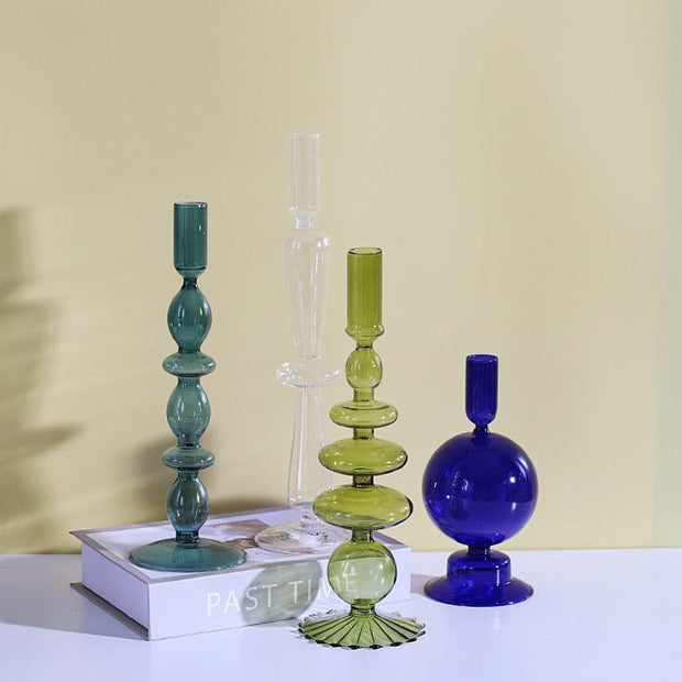 Fleur Pastel Glass Candlestick Holders