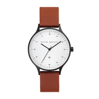 leather watch white face