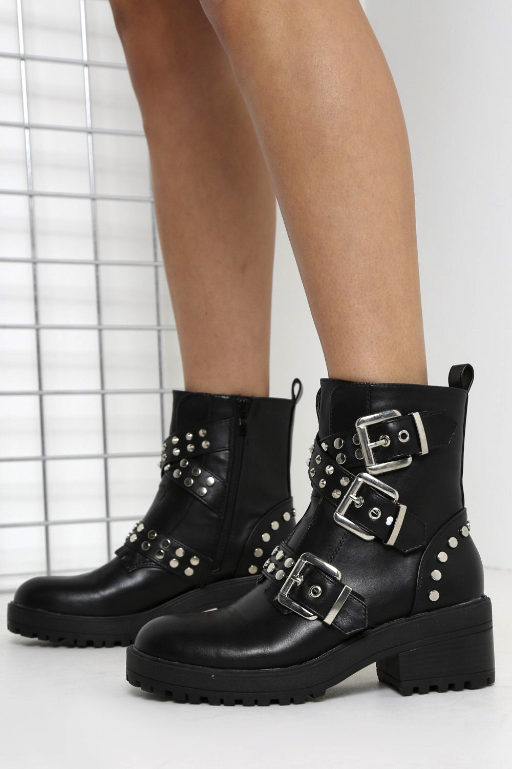 all black studded boots
