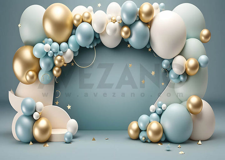 Birthday Decorations Balloons Blue And White Stock Photo - Download Image  Now - Abstract, Anniversary, Arts Culture and Entertainment - iStock