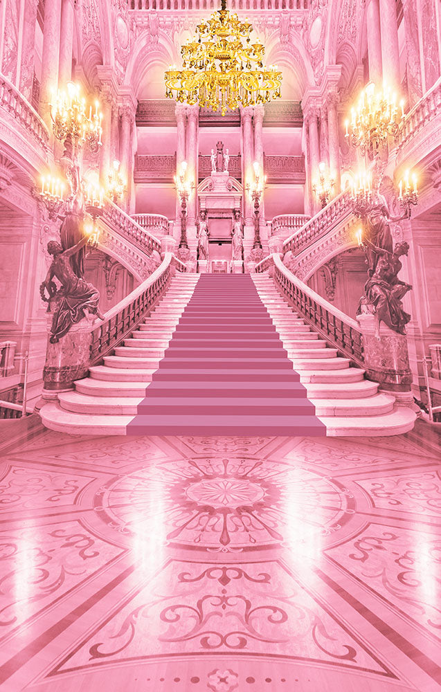 Avezano Pink-Toned Fairy Tale Castle Stairs Photography Backdrop