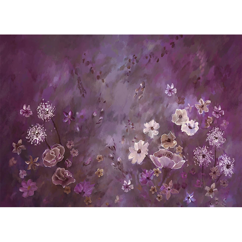 Avezano Purple Handpainted Art Flowers Backdrop For Photography