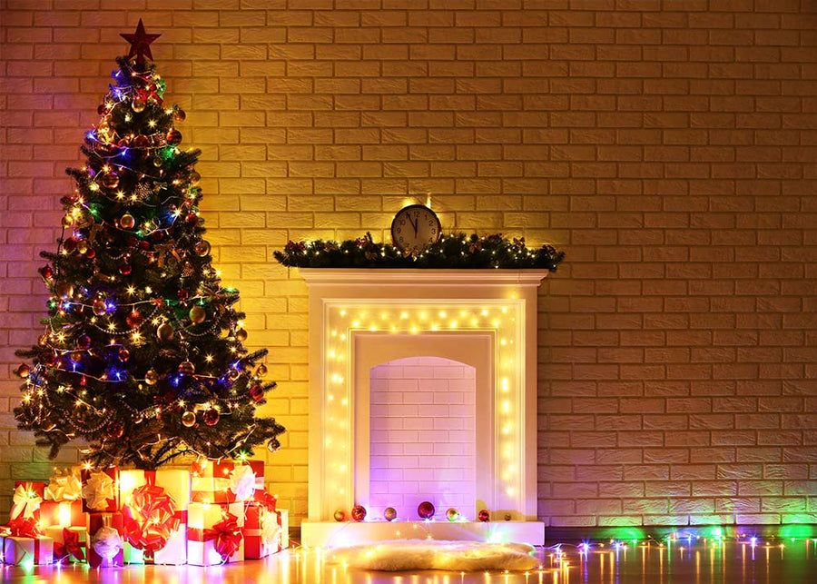 Avezano Christmas Tree Decorated With Colored Lights Photography Backdrop