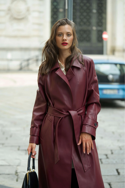 NADINE FAUX LEATHER TRENCH COAT