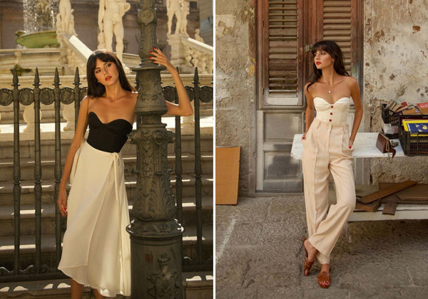 Paola Cossentino in Italy wearing Gaâla’s crop top and high-waisted trousers.