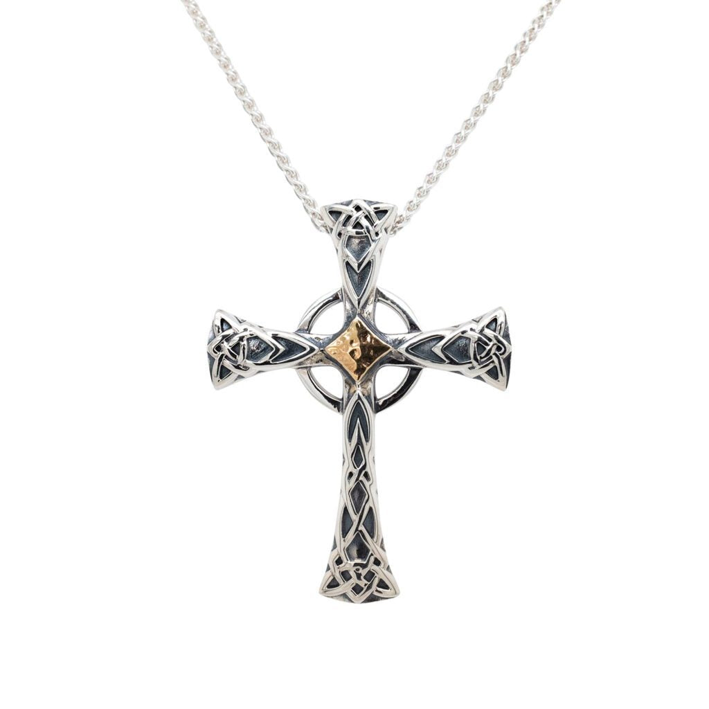 Silver and 18k Hammered Gold Celtic Cross Pendant-Keith Jack