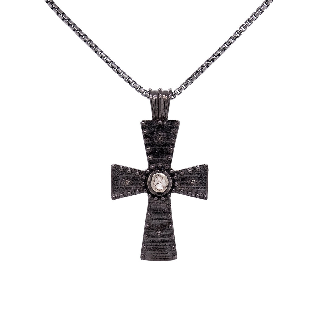 Men's Stainless Steel Black-Ion Plate Cross Necklace 24