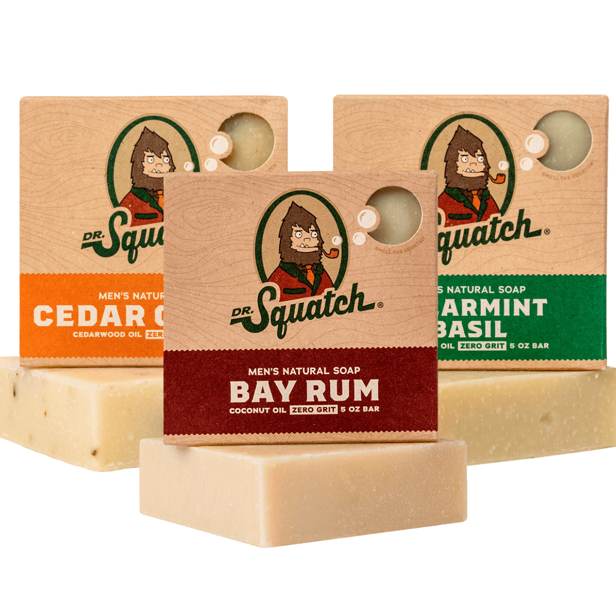 Dr. Squatch Expanded Pack - Men's Natural Shampoo and Conditioner and 5 Bars  of Natural Men's Bar Soap - Pine Tar, Bay Rum, Coconut Castaway 