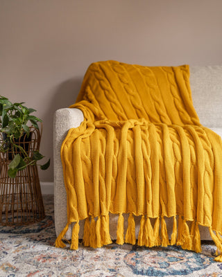 Mustard Knitted Blanket 100% Organic Cotton Nenina & Co – Nenina & Co®️