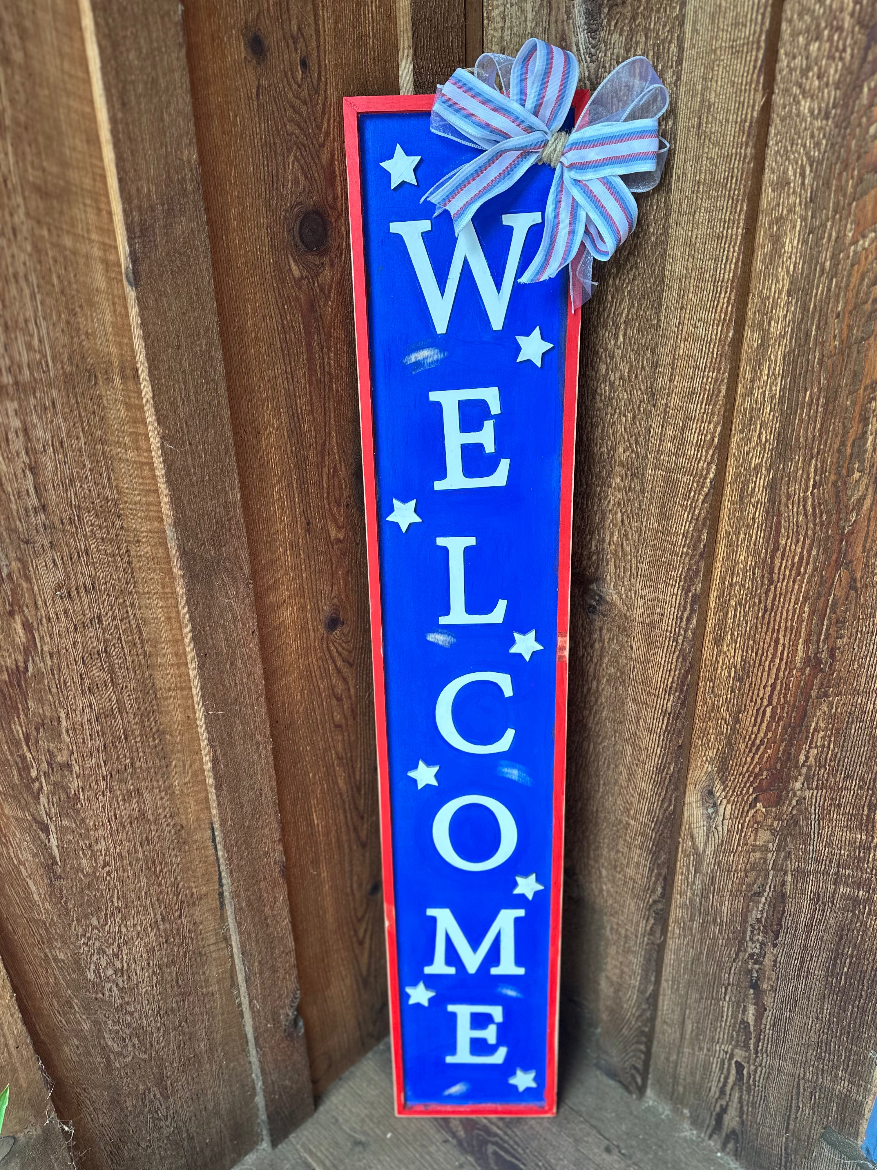 Welcome Red White & Blue Leaner