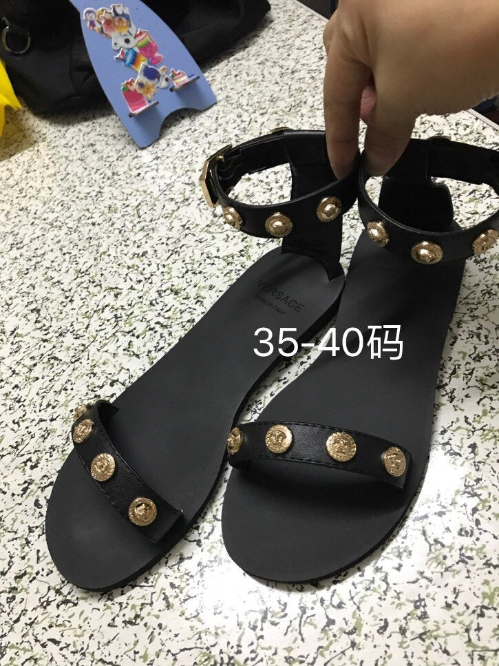 2021 VERSACE Women's Leather Casual Flat Sandal Slippers Shoes