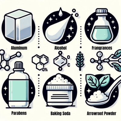 infographic showing various ingredients commonly used in deodorants