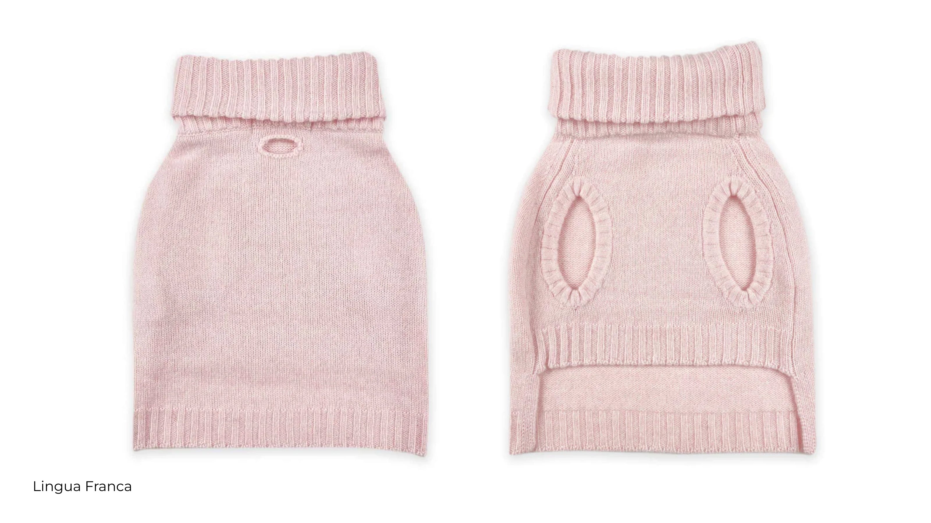 A light pink cashmere dog sweather front and back