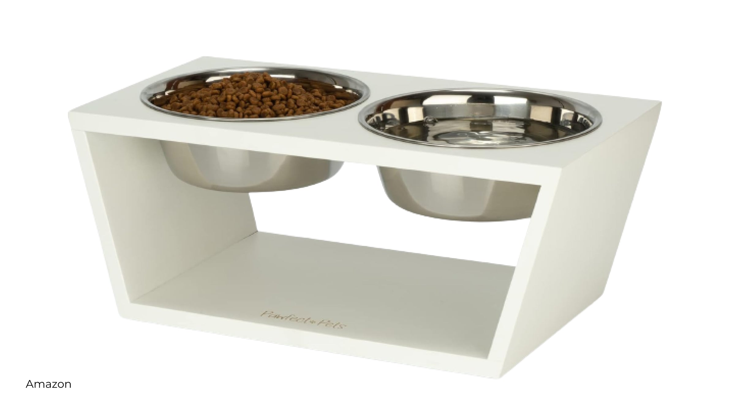 A modern white elevated dog bowl set from Amazon