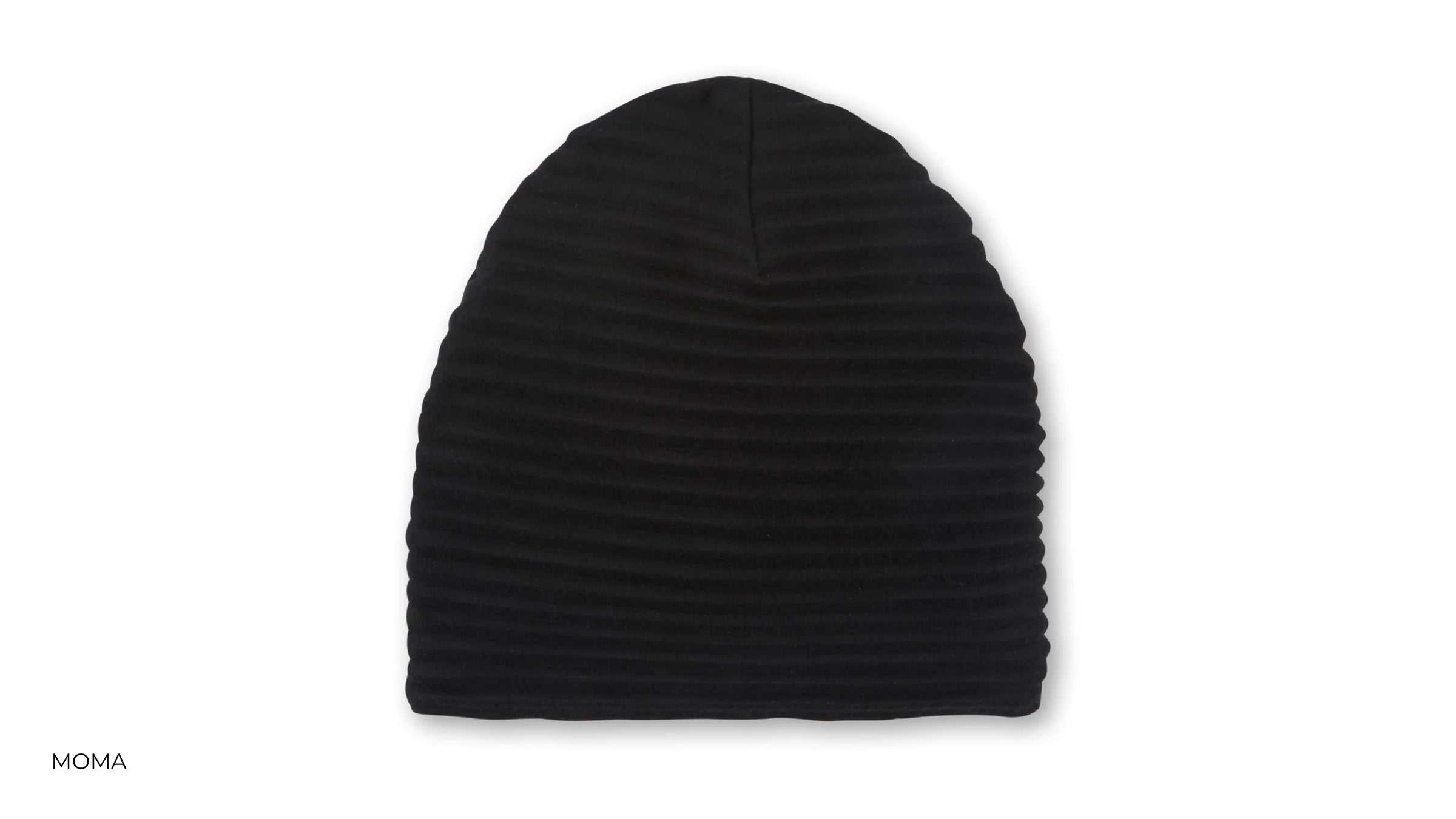 Black fleece beanie hat from the Museum of Modern Art store