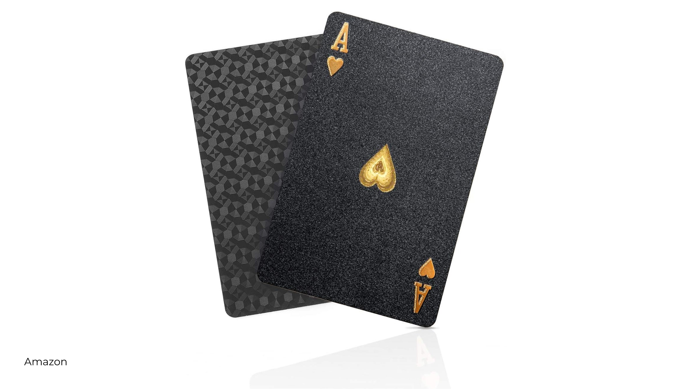Black waterproof cards with gold lettering on Amazon