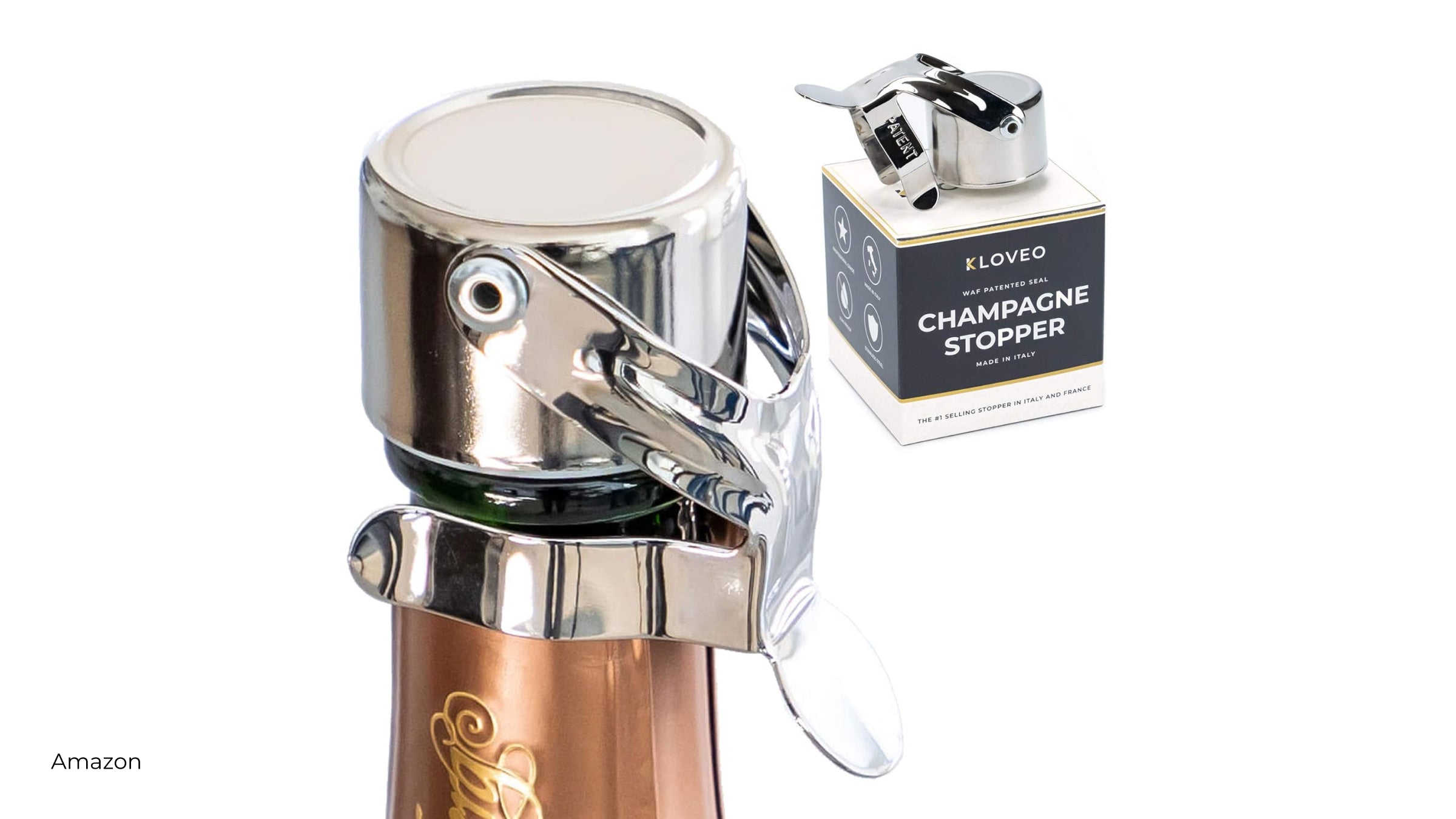Chrome champagne and sparkling wine stopper from Amazon