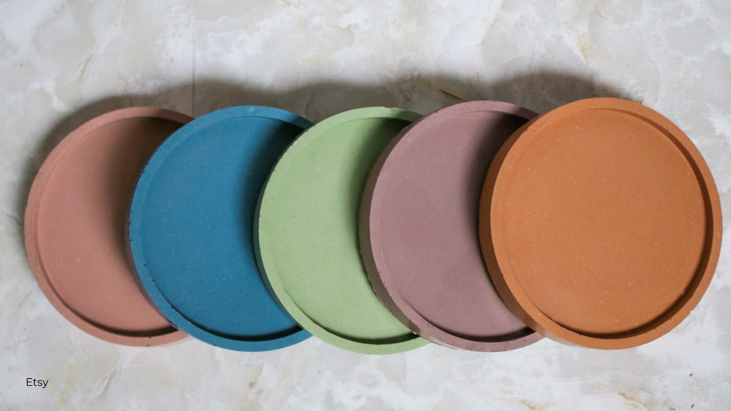 Colorful set of five modern round coasters from Etsy
