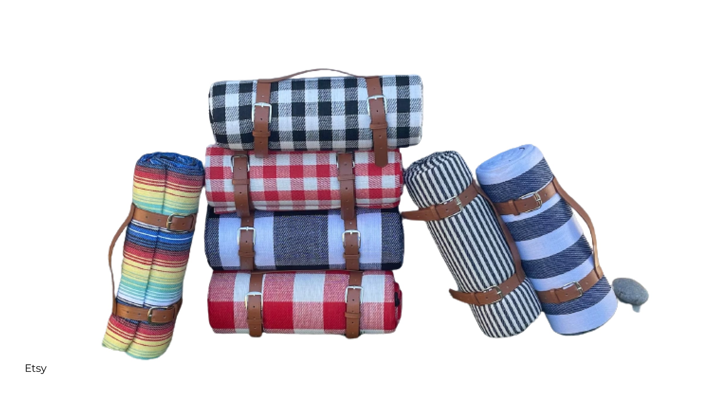 Colorful waterproof picnic baskets from Etsy