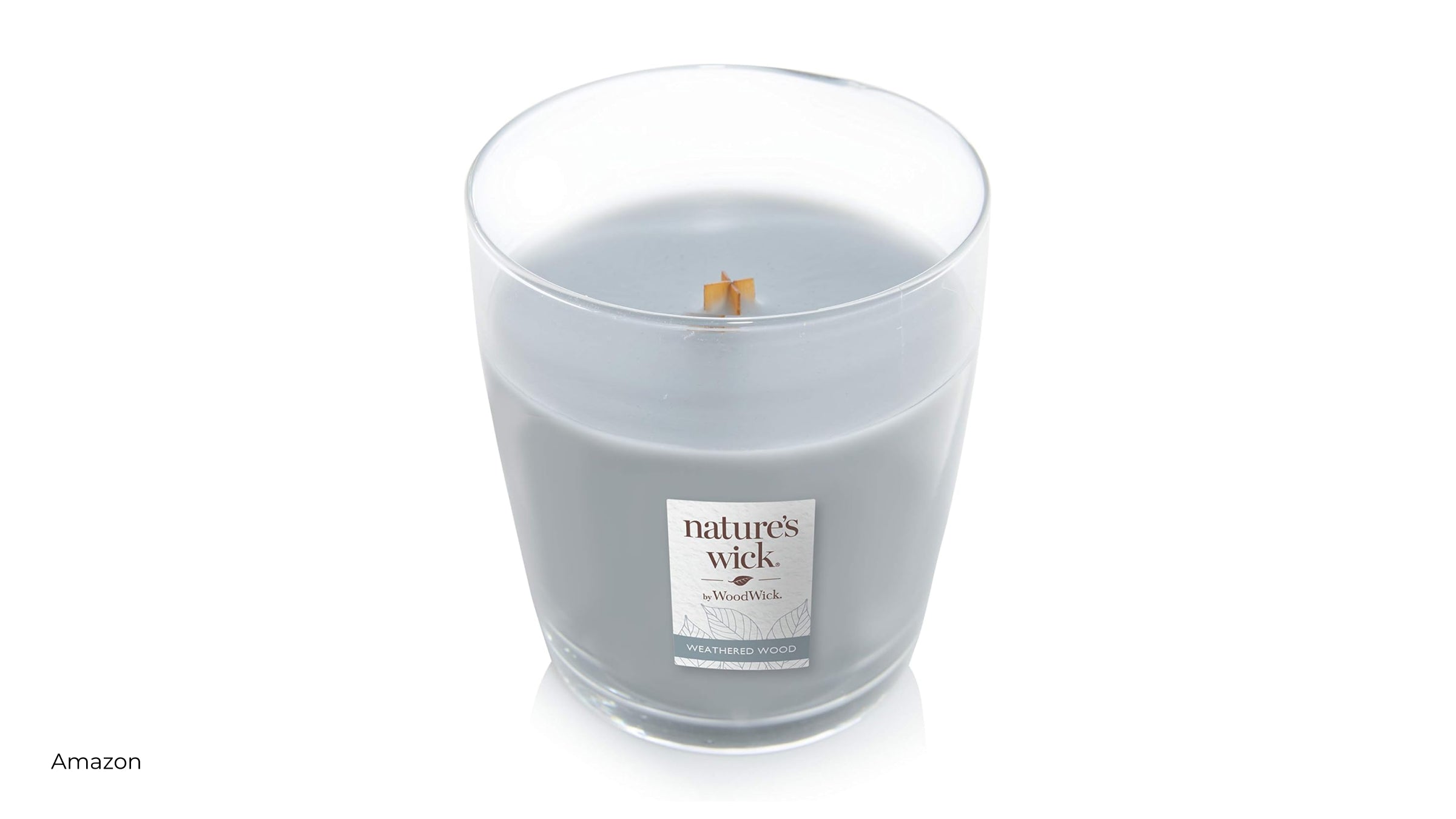 Gray candle in glass jar natures wick weathered wood candle on Amazon