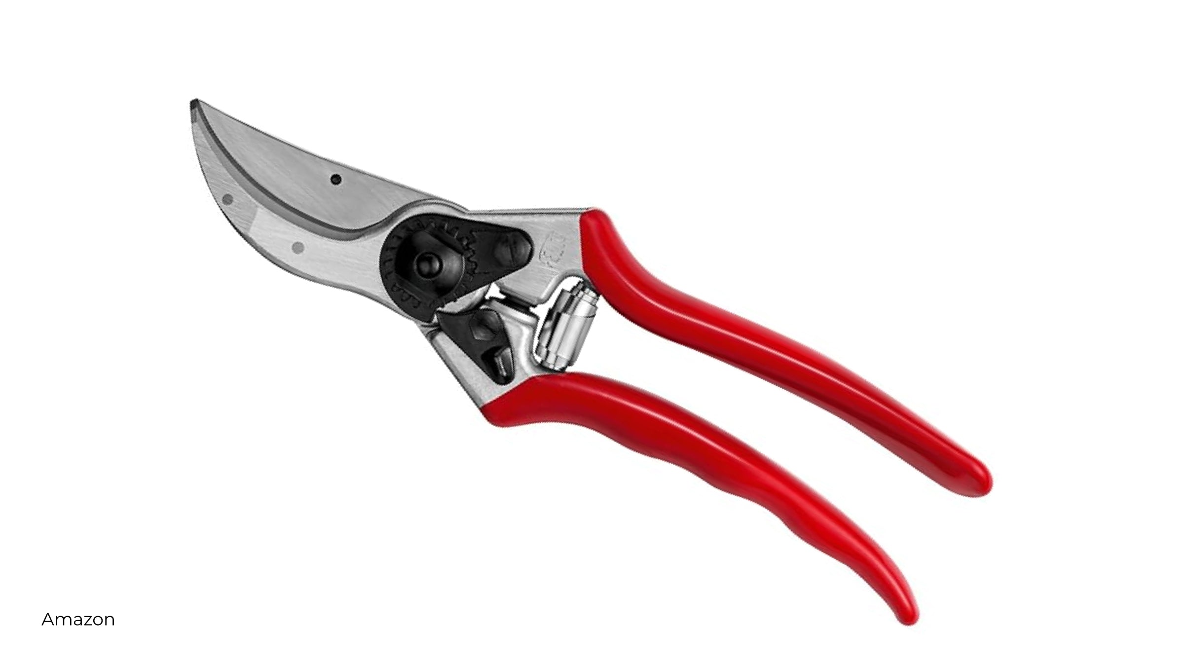 Hand pruner with silver blades and red handles from Amazon