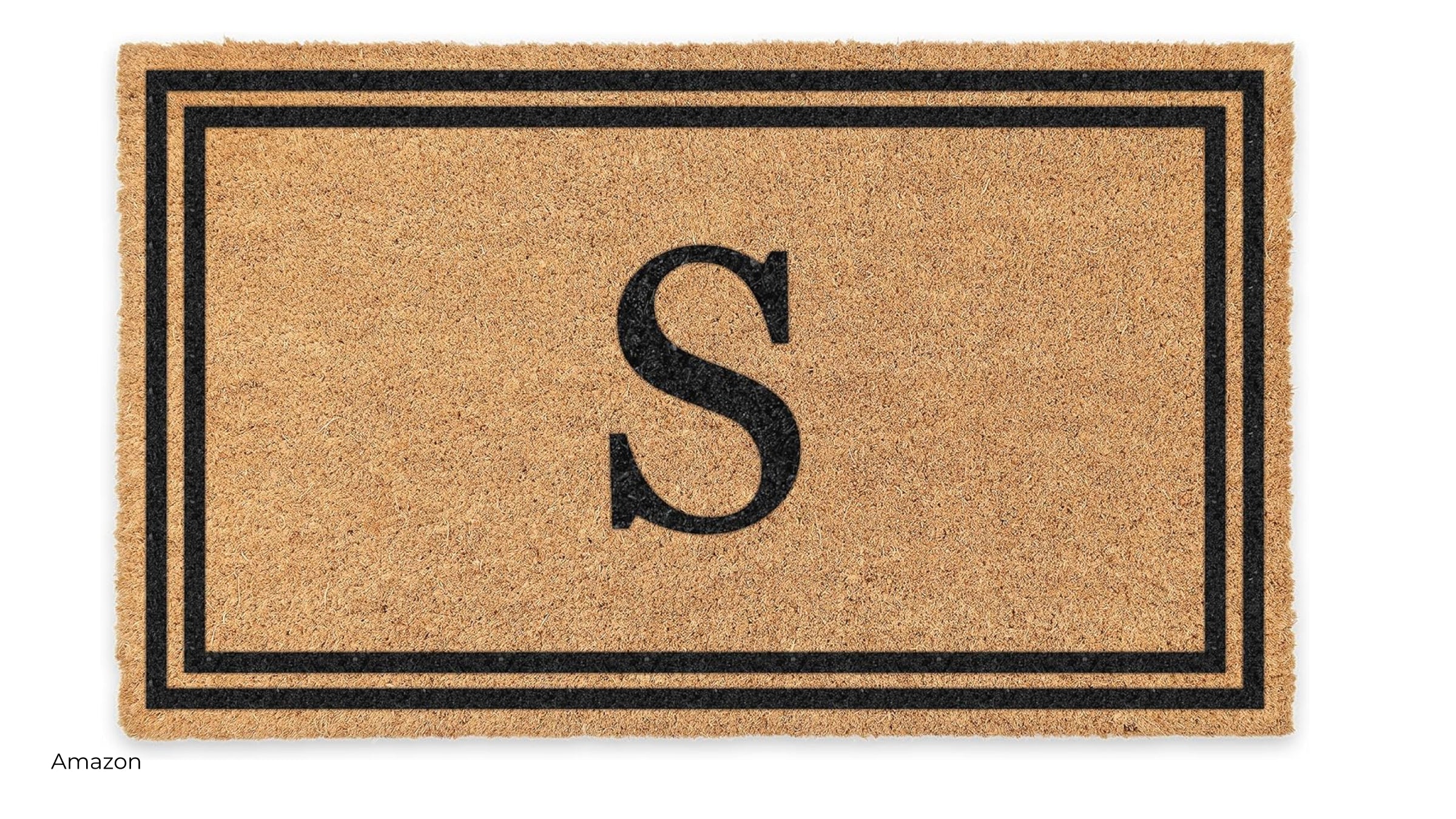 Personalized door mat from Amazon with the letter S centered