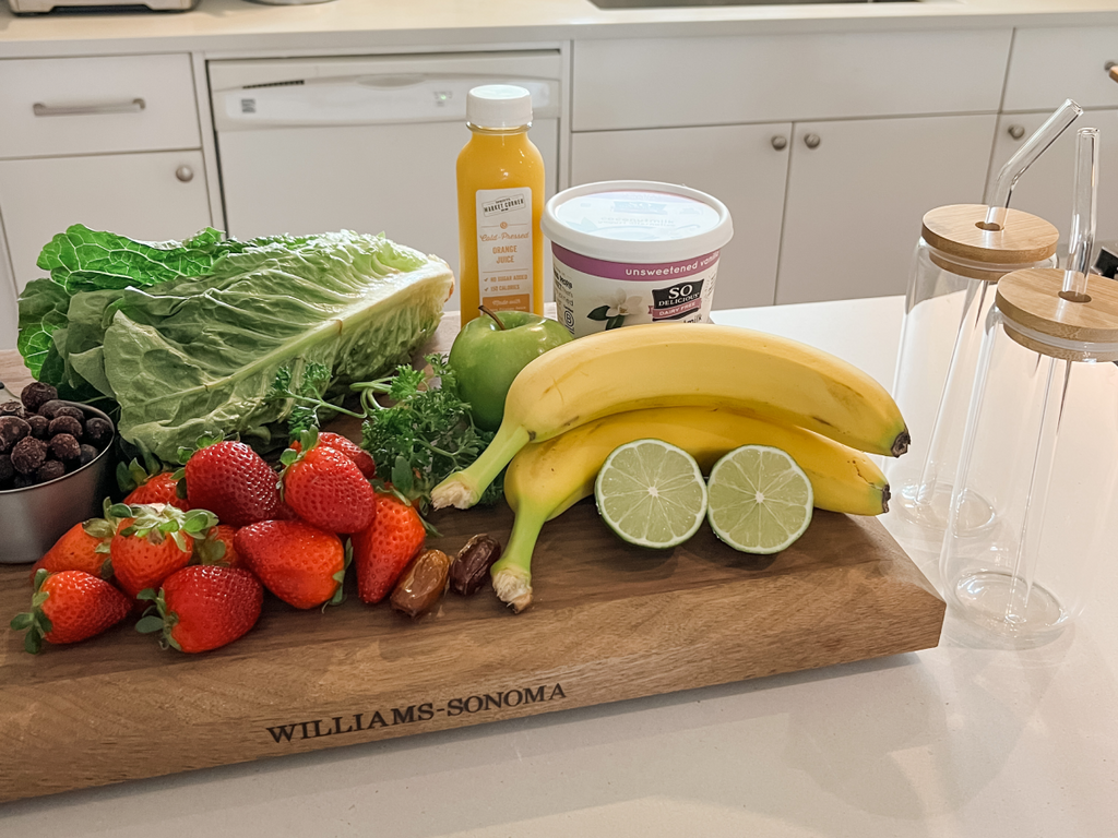 Ingredients for spring strawberry and apple smoothie