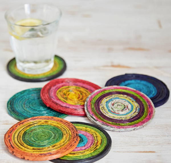 recycled newspaper coasters colorful modern sustainable etsy