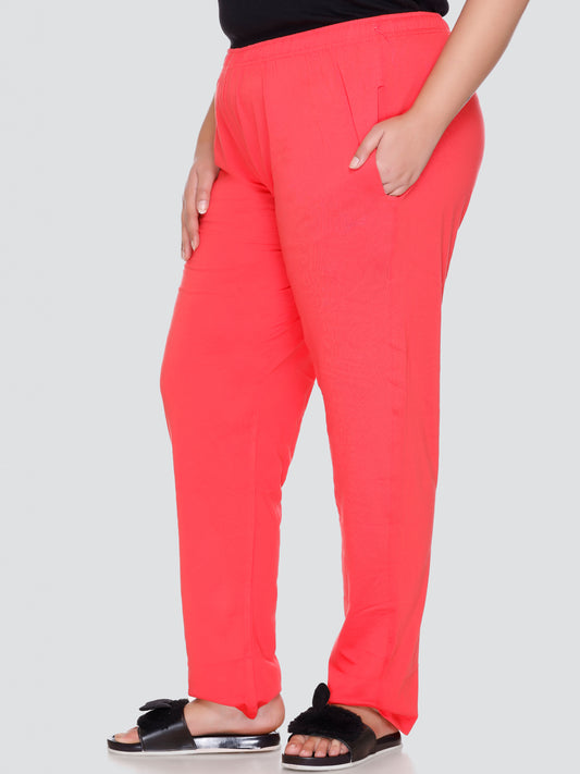 Buy Stylish Coral Red Cotton Lounge Pants For Women Online In
